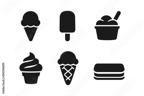 Ice cream dessert icons solid black icon set vector illustration