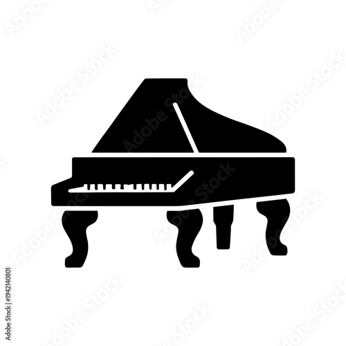 Grand Piano Classical Music Instrument Icon for Concert and Orchestra - Solid Black Icon Set Vector Illustration