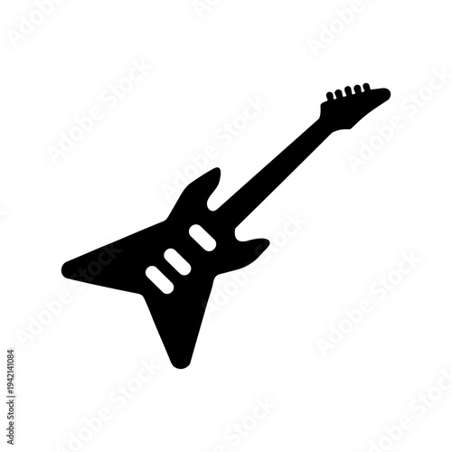 Electric guitar icon solid black icon set vector illustration