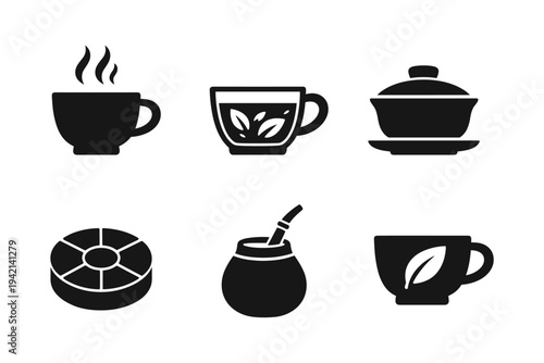Tea drinks icons solid black icon set vector illustration