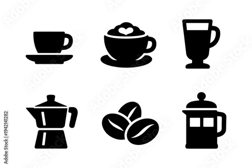 Coffee drinks and brewing solid black icon set vector illustration