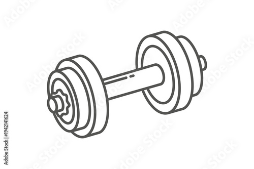 A detailed line drawing of a dumbbell with weights on both ends, isolated on a white background, symbolizing fitness and strength training.