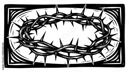 Crown of thorns symbol of passion of Christ in vintage woodcut style