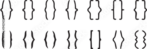 Curly Brackets Patterns: A collection of various curly brackets arrangements on a plain backdrop, showcasing an array of unique shapes and designs. 