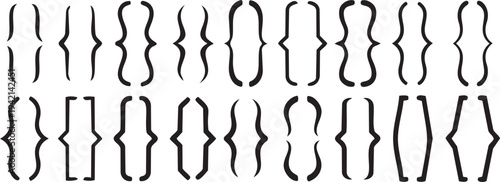 Curly Brackets and Square Brackets Collection: An assortment of curly brackets and square brackets elegantly arranged in a grid formation, perfect for design needs.