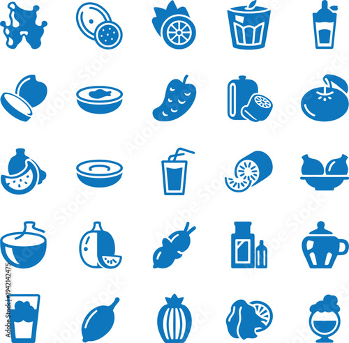 Baby Care and Nursery Blue Glyph Icons - Stroller, Bottle, Toy, Clothes