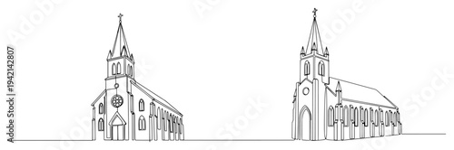 Church cathedral building architecture continuous line art style