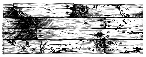 Wooden planks with visible grain and knots vintage engraving style