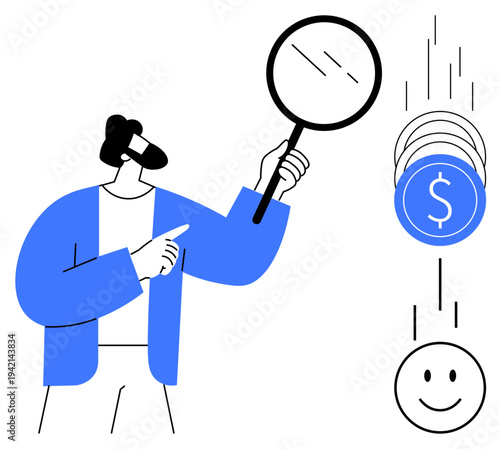 Financial analysis. Financial symbols show evaluation, growth, and rewards. Financial insights help decision-making and resource optimization. For business, investments, savings, decision strategies