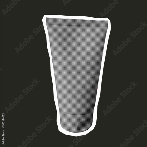 Blank cosmetic cream tube in monochrome collage style isolated on dark background.Web