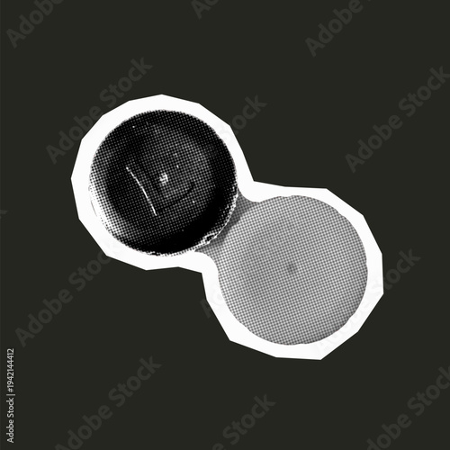 contact lens storage container isolated on dark background in monochrome collage cutout style.Web