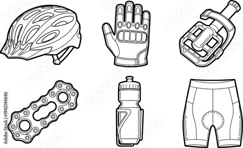 Collection of bicycle accessories and apparel for cycling enthusiasts