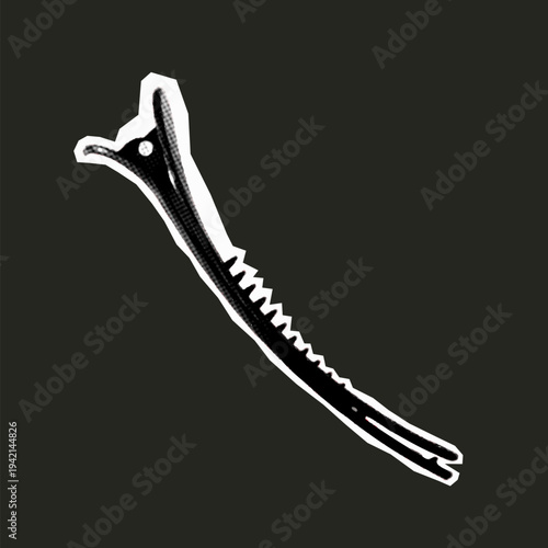 Professional hair sectioning clip isolated on dark background in monochrome collage style.Web