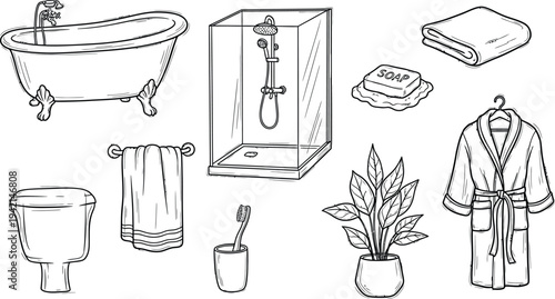 Bathroom essentials and accessories illustration