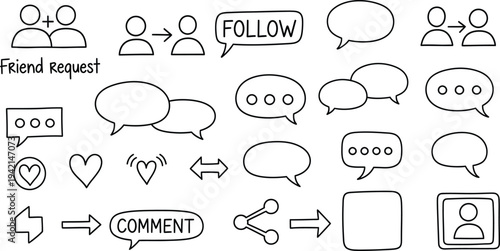 Social media icons and communication symbols