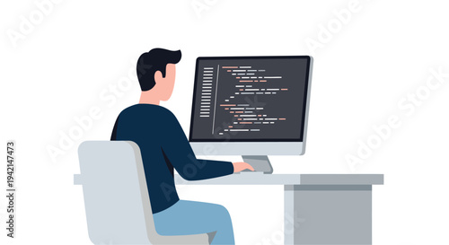 Programmer Coding Software Development at Computer Programming Concept Flat Vector Illustration