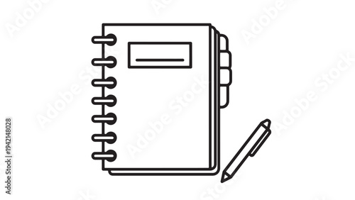Spiral Notebook with Pen Icon for Writing Planning Office Documentation and Business Organization Vector Illustration