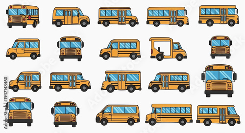 School Bus Illustration: A Collection of Various Yellow School Bus Illustrations in Different Angles and Designs