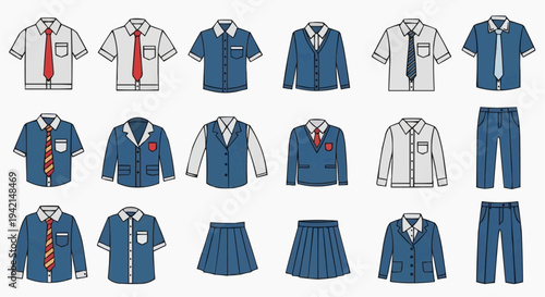 Various school uniform styles, presenting a range of clothing options