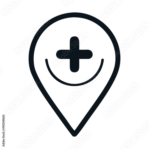 Medical location pin with plus sign isolated on healthcare, hospital, clinic, and emergency service concept for finding medical facilities