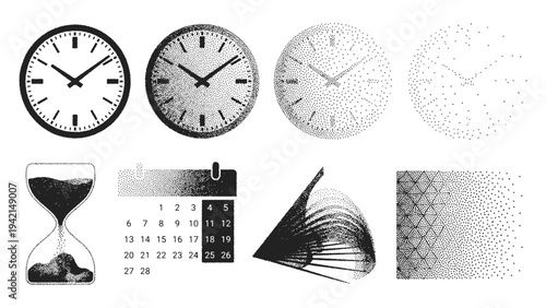 Time Concept Design Collection with Clocks Hourglass and Calendar for Deadline Scheduling and Productivity Themes