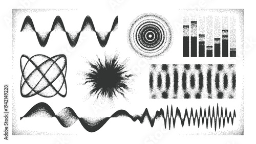 Scientific Signal Wave and Frequency Pattern Set for Physics Data Visualization Sound Engineering and Research Design