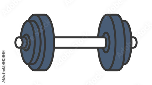 Minimal flat vector outline illustration of a dumbbell, simple gym equipment icon, clean line art, limited solid colors
