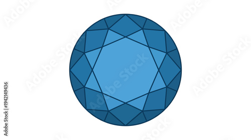 Flat vector outline illustration of a round cut gemstone, symmetrical jewel design