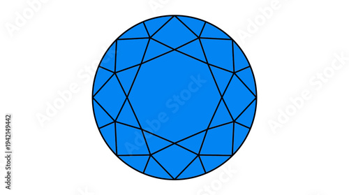 Flat vector outline illustration of a round cut gemstone, symmetrical jewel design