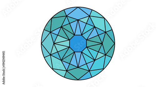 Flat vector outline illustration of a round cut gemstone, symmetrical jewel design
