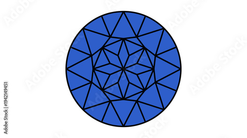 Flat vector outline illustration of a round cut gemstone, symmetrical jewel design