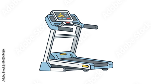 Flat vector outline illustration of a treadmill machine, cardio training equipment concept, simple geometric shapes