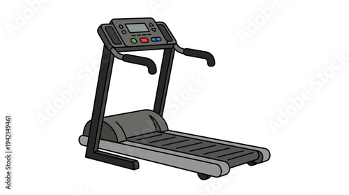 Flat vector outline illustration of a treadmill machine, cardio training equipment concept, simple geometric shapes