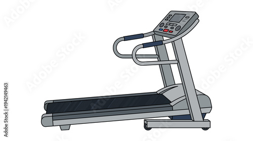 Flat vector outline illustration of a treadmill machine, cardio training equipment concept, simple geometric shapes