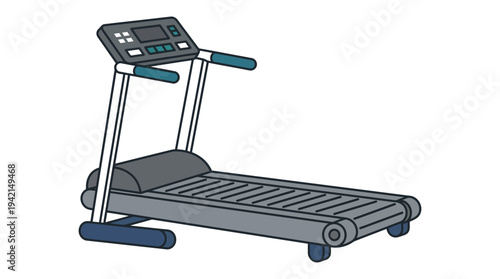 Flat vector outline illustration of a treadmill machine, cardio training equipment concept, simple geometric shapes