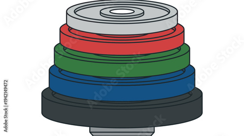Flat vector outline illustration of stacked weight plates, fitness equipment concept, simple geometric shapes 