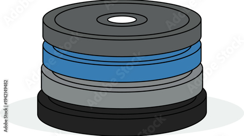 Flat vector outline illustration of stacked weight plates, fitness equipment concept, simple geometric shapes 
