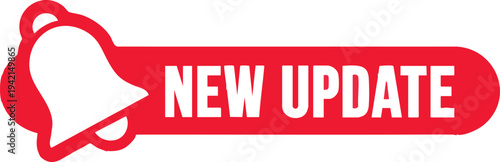 Red New Update notification bell icon a modern alert symbol for announcements and promotions isolated on white