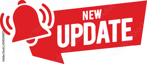Red New Update notification banner with a ringing bell icon perfect for alerts and announcements on websites and apps
