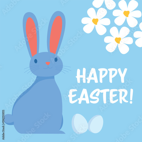 Bunny blue banner happy Easter vertical wallpaper rabbit cute animal poster flyer spring holiday celebration seasonal design template copy space