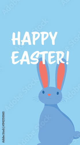 Bunny blue banner happy Easter vertical wallpaper rabbit cute animal poster flyer spring holiday celebration seasonal design template copy space