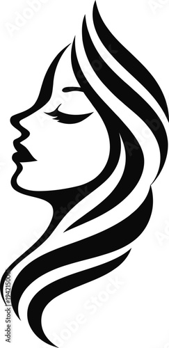 Modern female face silhouette combined with leaf elements symbolizing eco friendly beauty and natural skincare.