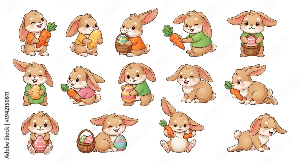 Obraz premium Easter bunny illustrations with various attire and accessories