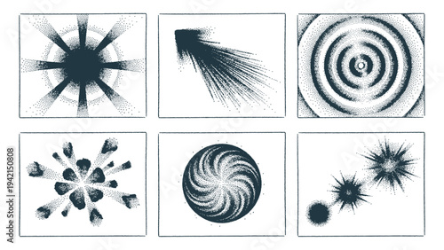 Abstract Radial Burst and Spiral Motion Pattern Set for Science Energy Concept Creative and Graphic Design Projects

