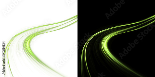 фотографія Dynamic green light trails winding in a perspective view representing a sustaina