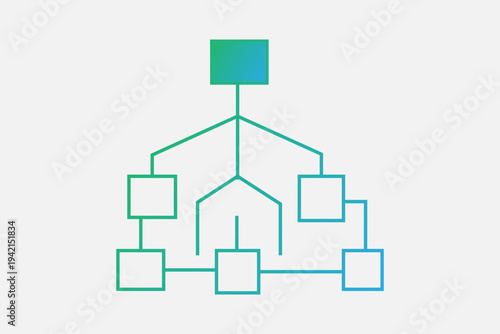 The image presents a hierarchical diagram or a flowchart icon, conveying concepts of organization, data structure, and connectivity.