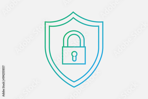 The image features a centered icon set against a light gray, neutral background. The icon consists of two main elements: a shield and a padlock.