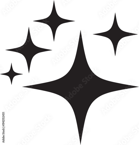 Abstract graphic elements representing starbursts or sparkles isolated on a transparent background