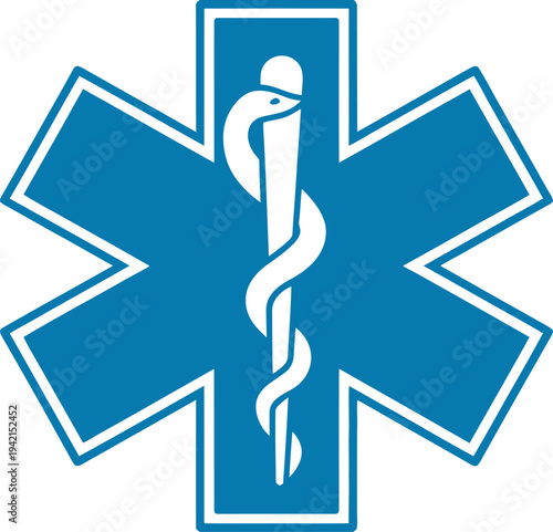 Stylized Star of Life medical symbol with a caduceus rod and serpent design