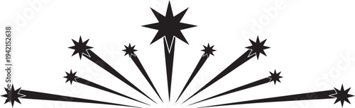 Abstract radiating starburst effect with multiple sharp pointed stars in silhouette isolated on transparent background